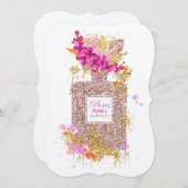 Luxury Elegant Pink Glitter Perfume Uitnodiging (Voorkant / Achterkant)