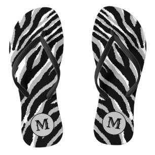 Luxury Elegant Silver Black Monogrammed Tiger Teenslippers