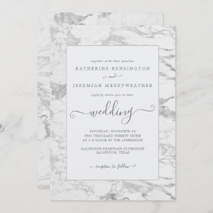 Luxury Elegant Silver Foil Marble Wedding Kaart