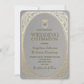 Luxury Elegant Silver & Gold Floral Swirls Wedding Kaart (Voorkant)