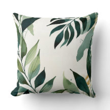Luxury Emerald Green Gold Botanical Throw Pillow
