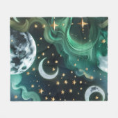 Luxury Emerald Moon Motifs Blanket – Ethereal Jade Fleece Deken (Voorkant (Horizontaal))
