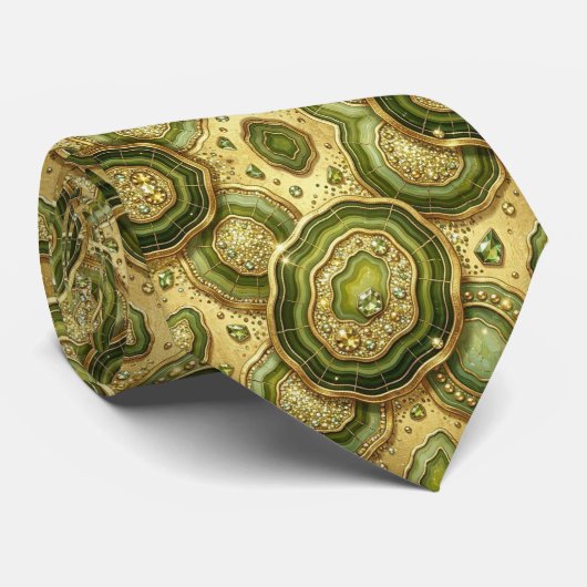 Luxury Faux Silk | Col cravate olivâtre + géode do (Roulé)
