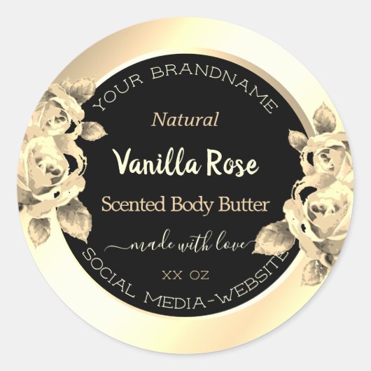 Luxury Floral Black Gold Product Packaging Labels (Voorkant)