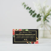 Luxury Floral Black Spa Ingredients Instructions Visitekaartje (Staand voorkant)