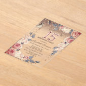 Luxury Floral,Butterfly,Lights 15th Birthday Acryl Uitnodigingen (Laagn)