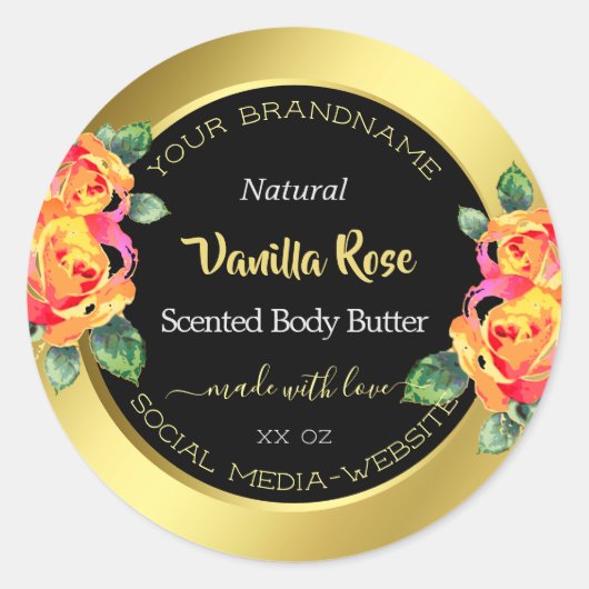 Luxury Floral Gold Black Product Packaging Labels (Voorkant)