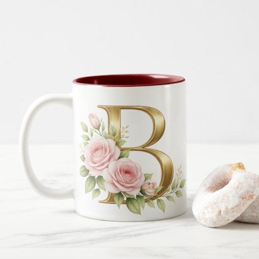 Luxury Floral Monogram Letter B Mug Elegant Gold (Avec donut)