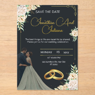 Luxury Floral Save Acrylic Wedding Invitation Acryl Uitnodigingen