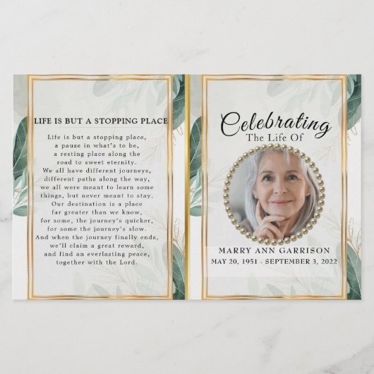 Luxury Foliage Gold Celebration of Life Programme (Voorkant)