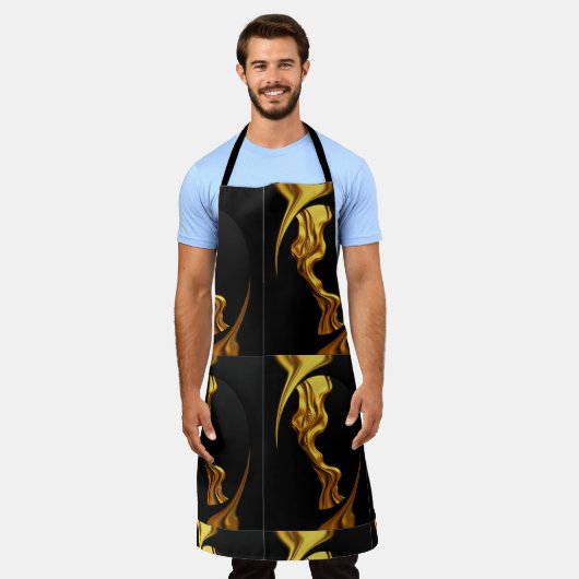 Luxury Full Gold Swirl Black Kitchen Chef Christti Schort (Gedragen)