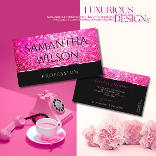 Luxury Girly Pink Glitter Luminous Stars on Black Visitekaartje
