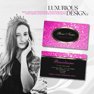 Luxury Girly Pink Glitter Sparkle Stars Oval Black Visitekaartje