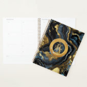 Luxury Glam Black Blue Gold Agate Marble Monogram (Devant avec enveloppe)