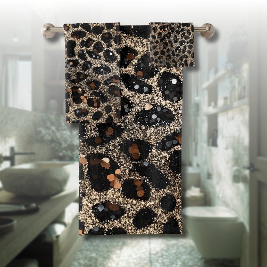 Luxury Glitter Brown Black Gold Leopard Pattern