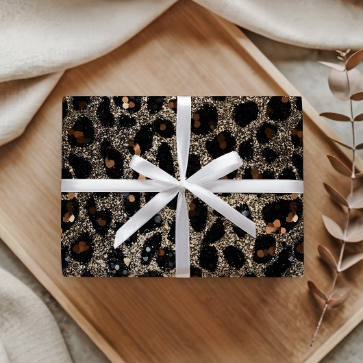 Luxury Glitter Brown Black Gold Leopard Pattern Cadeaupapier