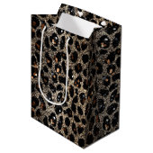 Luxury Glitter Brown Black Gold Leopard Pattern Medium Cadeauzakje (Voorkant Gekanteld)