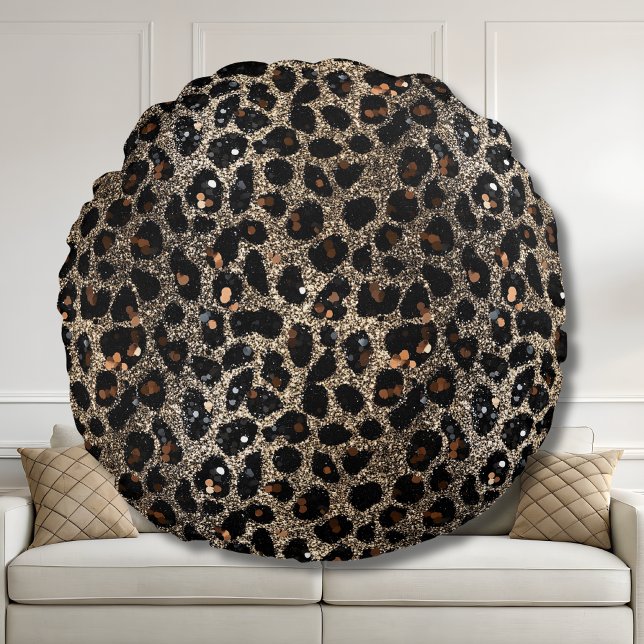 Luxury Glitter Brown Black Gold Leopard Pattern Rond Kussen (Creator heeft geüpload)