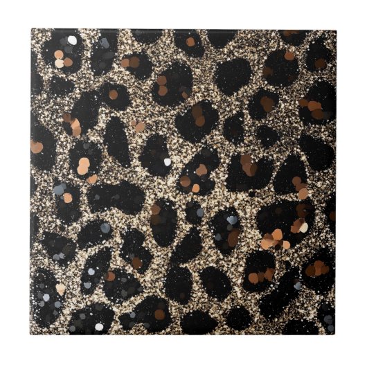 Luxury Glitter Brown Black Gold Leopard Pattern Tegeltje (Voorkant)