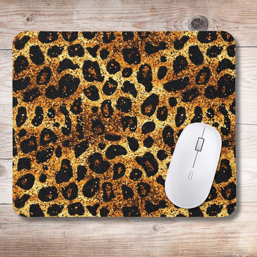 Luxury Glitter Gold Brown Rust Leopard Pattern Muismat