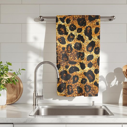Luxury Glitter Gold Brown Rust Leopard Pattern Theedoek