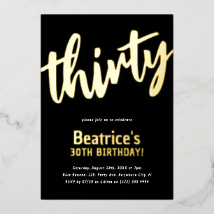 Luxury Gold '30' volwassen mijlpaal 30e verjaardag Folie Uitnodiging