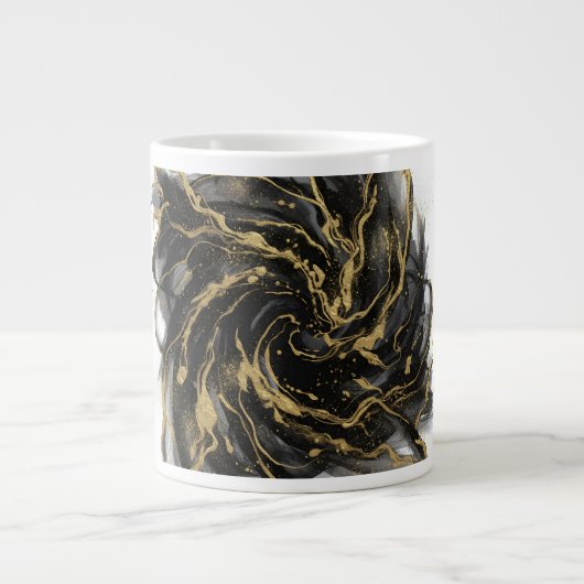 Luxury Gold and Black Abstract Marble Ink Flow Extra Grote Beker (Voorkant)