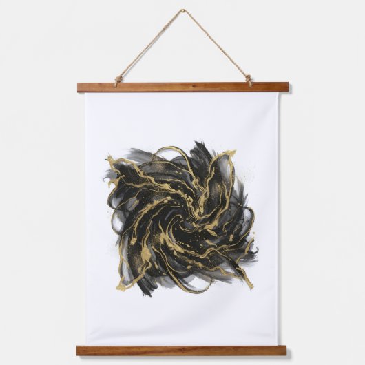 Luxury Gold and Black Abstract Marble Ink Flow Hangend Wandkleed (Voorkant)