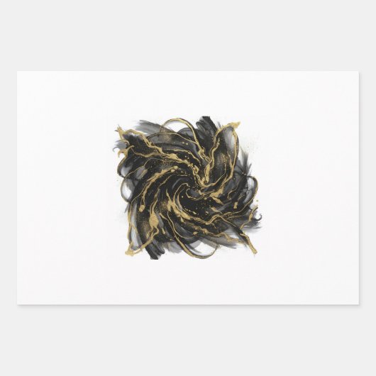 Luxury Gold and Black Abstract Marble Ink Flow Inpakpapier Vel (Voorkant)