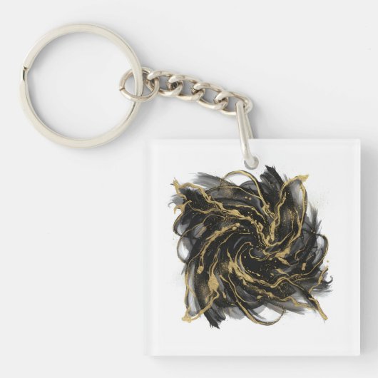 Luxury Gold and Black Abstract Marble Ink Flow Sleutelhanger (voorkant)