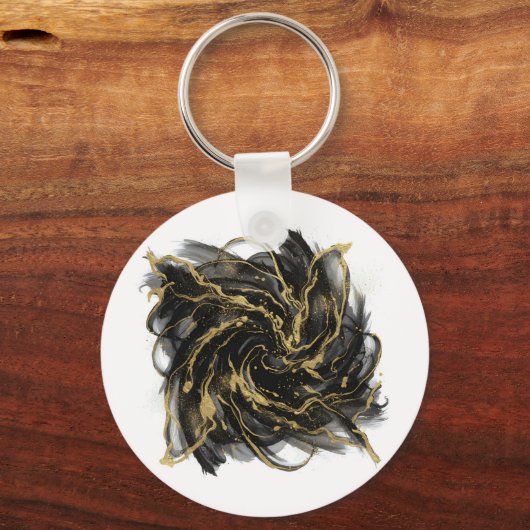 Luxury Gold and Black Abstract Marble Ink Flow Sleutelhanger (Voorkant)