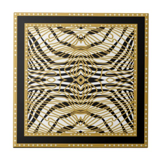 Luxury Gold and Black Abstract Zebra Pattern Tegeltje (Voorkant)