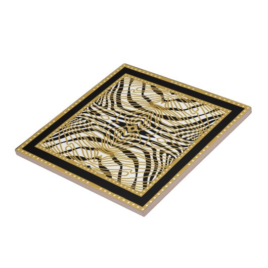 Luxury Gold and Black Abstract Zebra Pattern Tegeltje (Zijkant)
