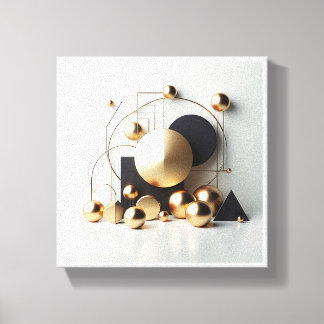 Luxury Gold and Black Geometric Abstract - Modern Canvas Afdruk