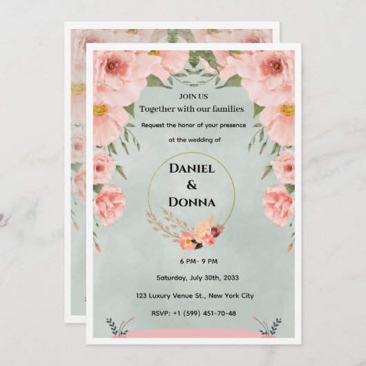 Luxury Gold Arch Wedding Invitation (Devant / Derrière)