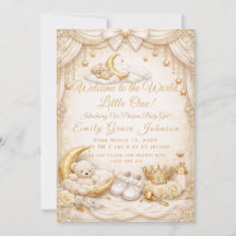 Luxury Gold Baby Girl Birth Announcement Card