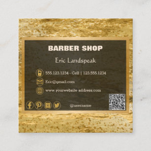 Luxury Gold Barber Shop, QR Code Logo Sociale Medi Vierkante Visitekaartje