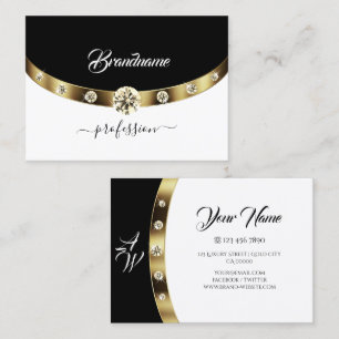 Luxury Gold Black en White Monogram Faux Diamonds Visitekaartje