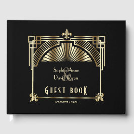 Luxury Gold Black Great Gatsby Roaring 20s bruilof Gastenboek