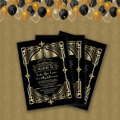 Luxury Gold Black Great Gatsby Roaring 20s bruilof Kaart