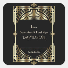 Luxury Gold Black Great Gatsby Roaring 20s bruilof Vierkante Sticker