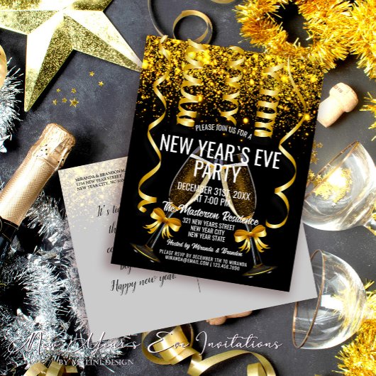 Luxury Gold Black Nouvel An`s Eve Party Invitation