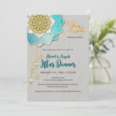 Luxury Gold & Blue Ramadan Iftar Invitation (Debout devant)