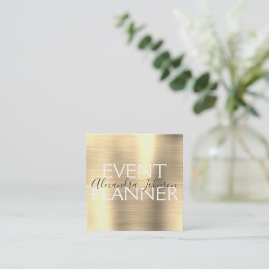 Luxury Gold Borhed Metal Event Planner Vierkante Visitekaartje (Staand voorkant)