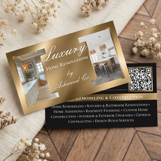 Luxury Gold Contractor Home Builder Photo QR Code Visitekaartje