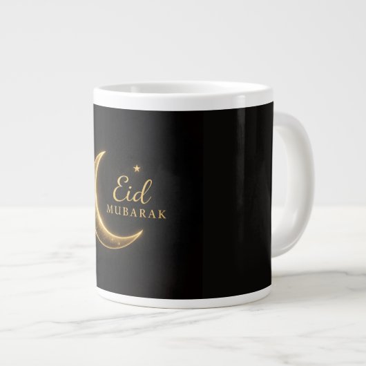 Luxury Gold Crescent Eid Mubarak Mug – Modern Isla Extra Grote Beker (Voorkant rechts)