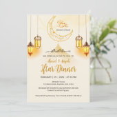 Luxury Gold Crescent Ramadan Iftar Invitation Kaart (Staand voorkant)