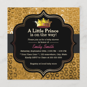 Luxury Gold Crown Little Prince Baby shower Kaart