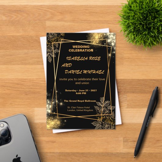 Luxury Gold Editable Modern Wedding Invitation (Insitu (Carte d'invitation))