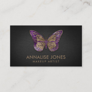 Luxury Gold en Amethyst Butterfly op Black Slate Visitekaartje